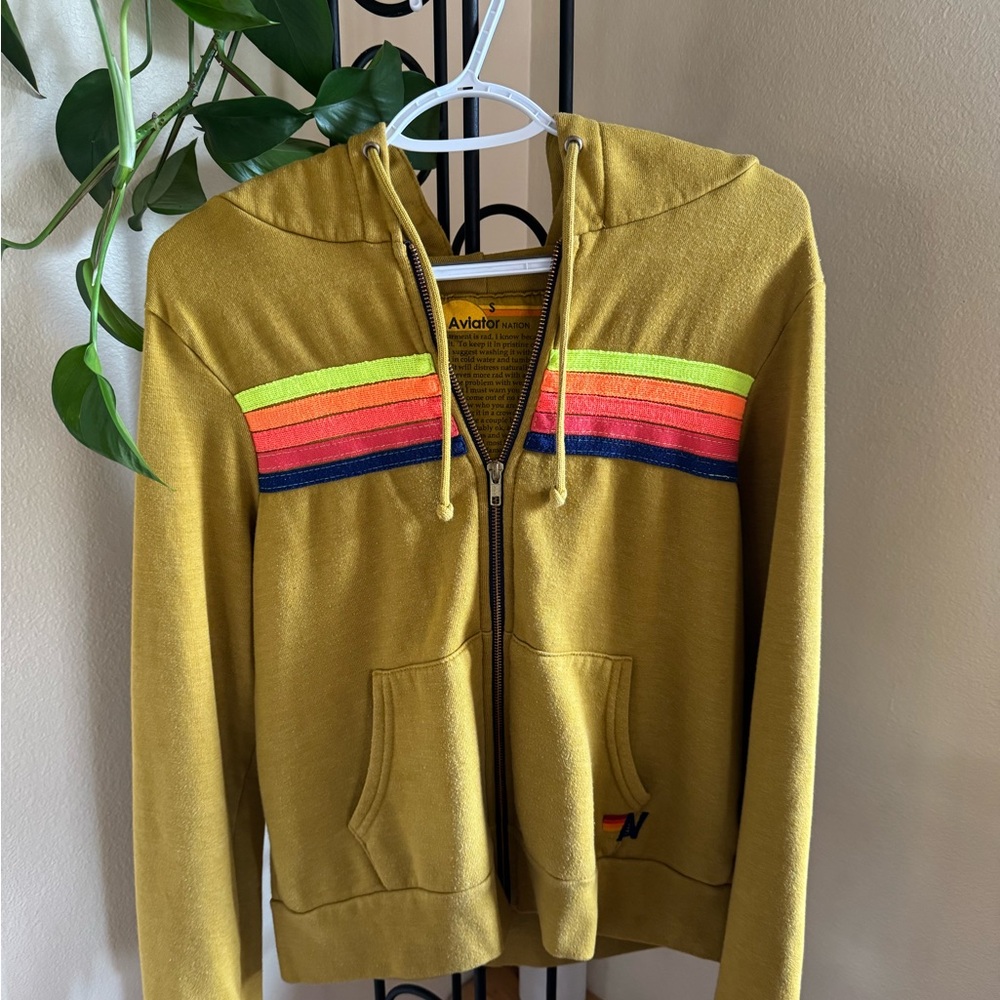 Aviator Nation Yellow Jacket with Multicolor Stripes